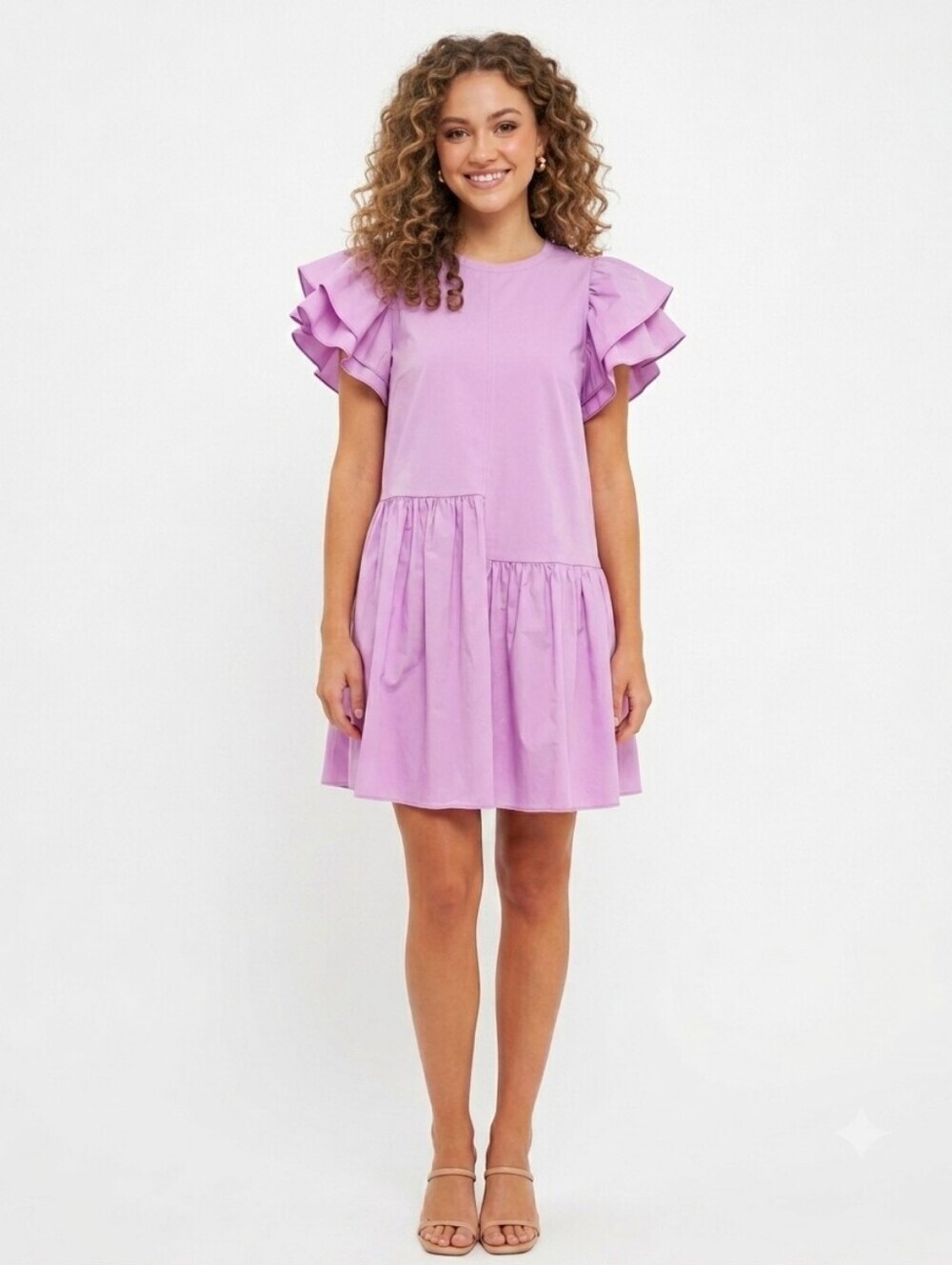 English Factory Mixed Media Layered Ruffles Mini Lavender Purple Dress Size Smal